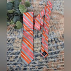 JF J.Ferrar Orange and Gray Striped Tie
